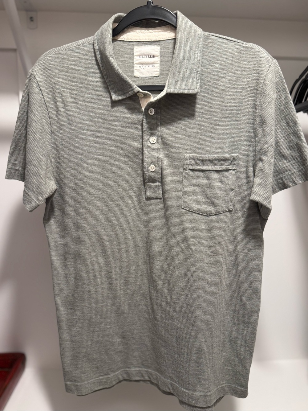 Billy Reid Green & Cream Polo with Chest Pocket